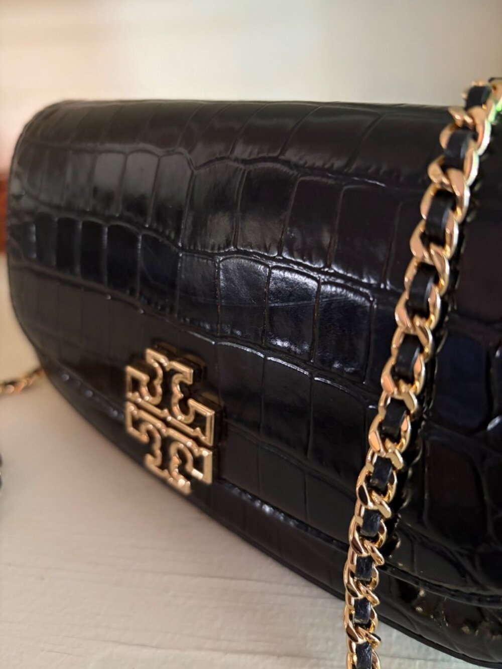 Tory Burch Britten Black Embossed Leather Convertible Crossbody/ Clutch Bag - Picture 4 of 16